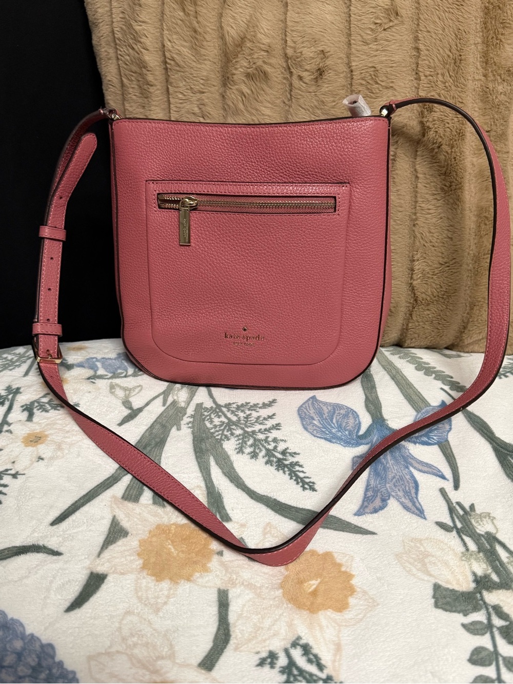 🌹♠️NWT Kate Spade Leila Top Zip Leather Crossbody Pomegranate Pink $340♠️🌹